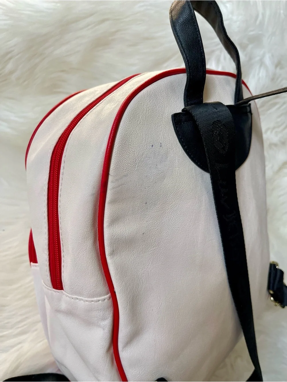 Betsey Johnson Baseball Backpack White Red Novelty Sports Bag Glove Charm